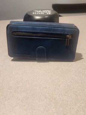 Universal Blue Leather Wallet Phone Case with Gold Ring Holder For IP17